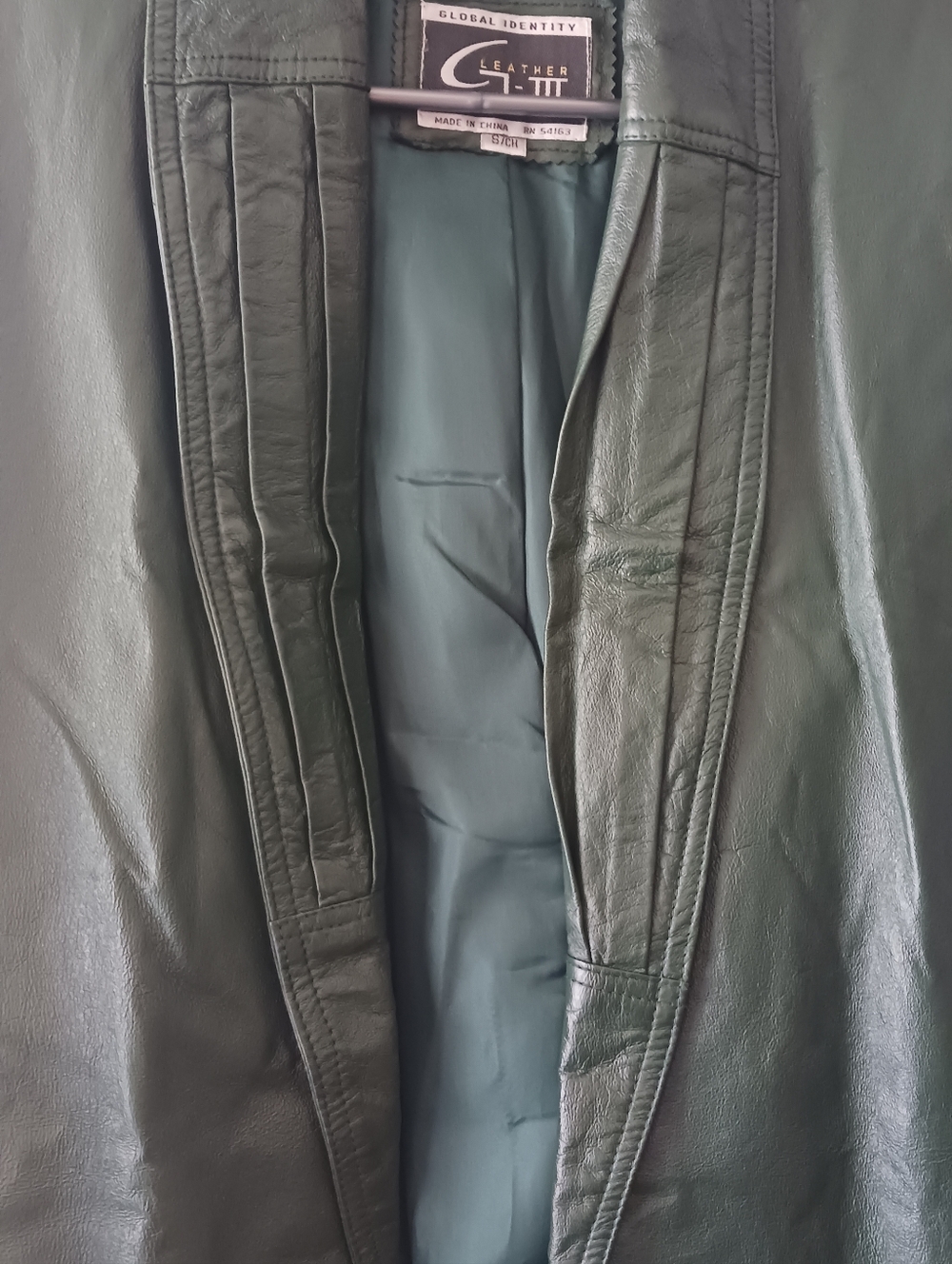 Vintage Dark Green Leather Trench Coat - Picture 8 of 10